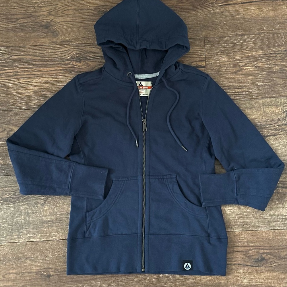 American Giant Hoodie Womens Blue Full Zip Fleece USA Made Pockets Logo Small